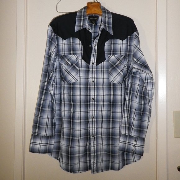 Western Shirt - Navy and White with Snaps - Picture 1 of 3